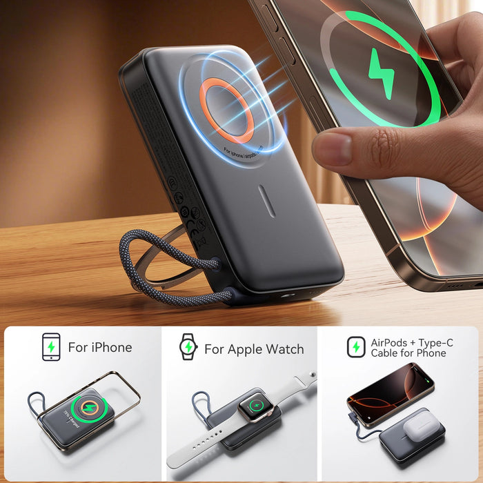 Joyroom JR-PBM02 Powerbank 22.5W 10000mAh 3in1 Magnetic Inductive Compatible with MagSafe with Built-in Cable - Black