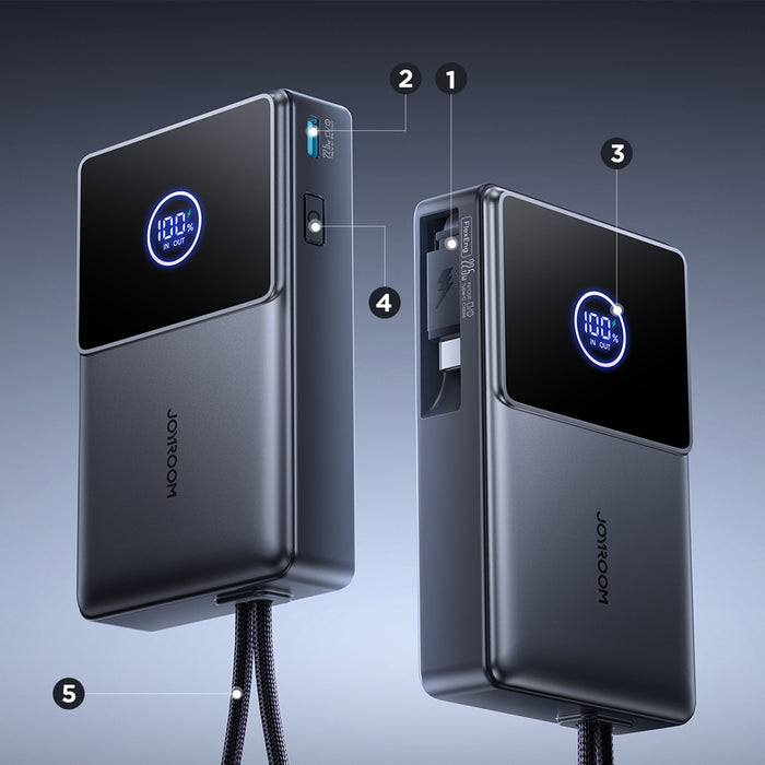 Joyroom JR-PR1 10000mAh 22.5W Powerbank with Built-in Retractable USB-C Cable - Black