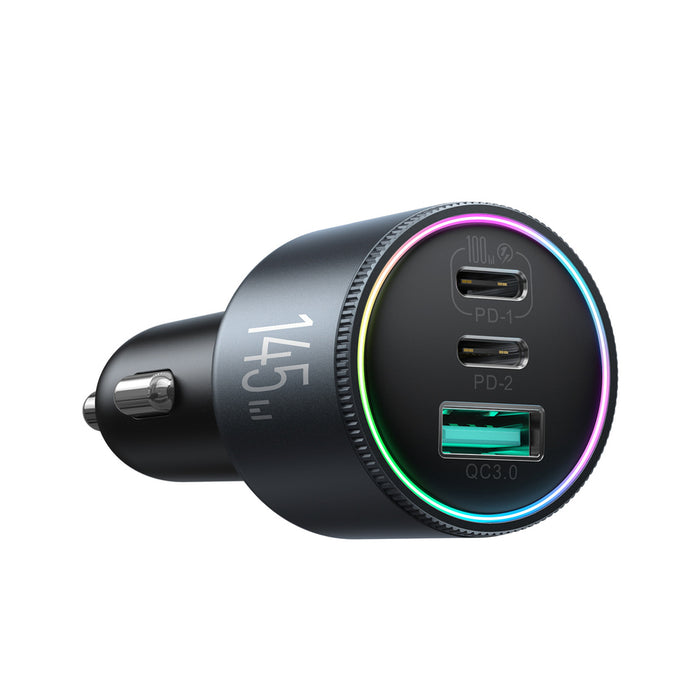 Joyroom JR-CCN07 145W Car Charger 2xUSB-C USB-A + 100W USB-C Cable - Dark Gray