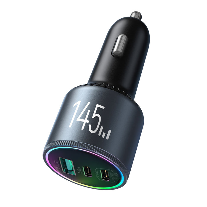 Joyroom JR-CCN07 145W Car Charger 2xUSB-C USB-A + 100W USB-C Cable - Dark Gray