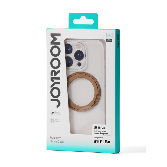 Joyroom JR-16JL6 iPhone 16 Pro Ultra-Thin MagSafe Compatible Case with 360° Ring Stand - Gold