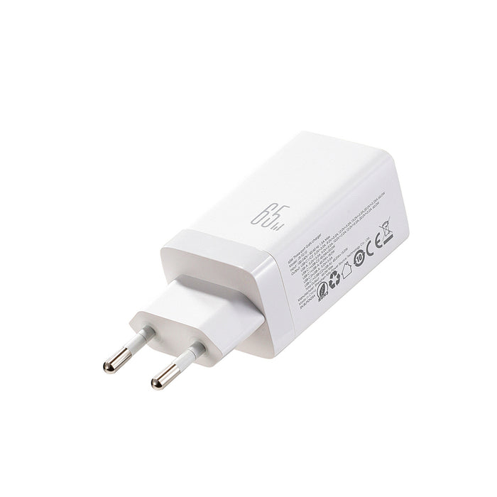 Joyroom JR-TG10 65W GaN 2x USB-C + USB-A wall charger with 65W USB-C - USB-C 1.2m cable - white