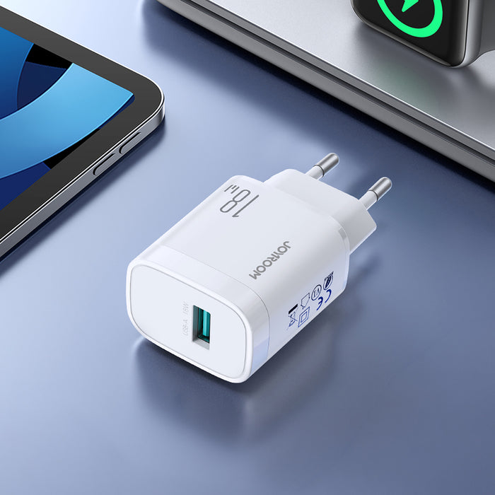 Joyroom JR-TF4 18W wall charger with 3A USB-A - USB-C 1m cable - white