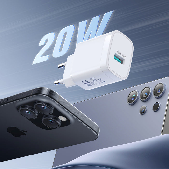 Joyroom JR-TF4 18W wall charger with 3A USB-A - USB-C 1m cable - white
