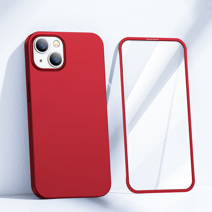 Joyroom 360 Full Case front and back cover for iPhone 13 + tempered glass screen protector red (JR-BP927 red)