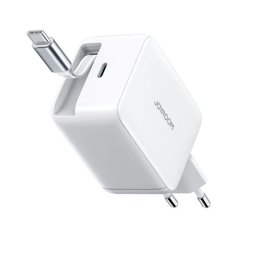 Joyroom JR-TCL06 67W GaN Wall Charger with Built-in Retractable USB-C Cable - White