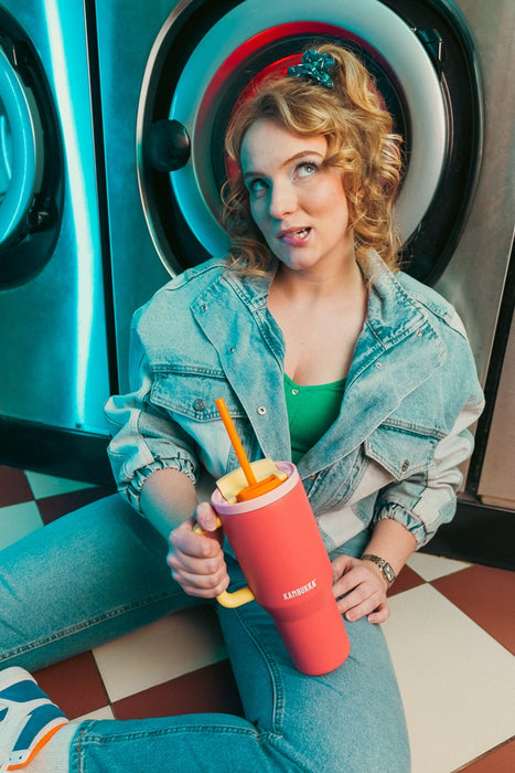 Thermal mug with telescopic straw Kambukka Rio Tumbler 950ml Pink Papaya