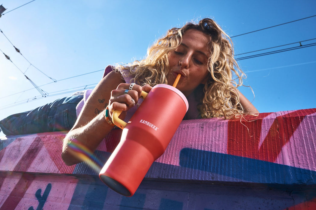 Thermal mug with telescopic straw Kambukka Rio Tumbler 950ml Pink Papaya