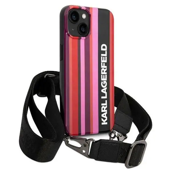 Karl Lagerfeld Color Stripes Strap Case for iPhone 14 Plus / 15 Plus 6.7’’ - Pink - Cell phone cases