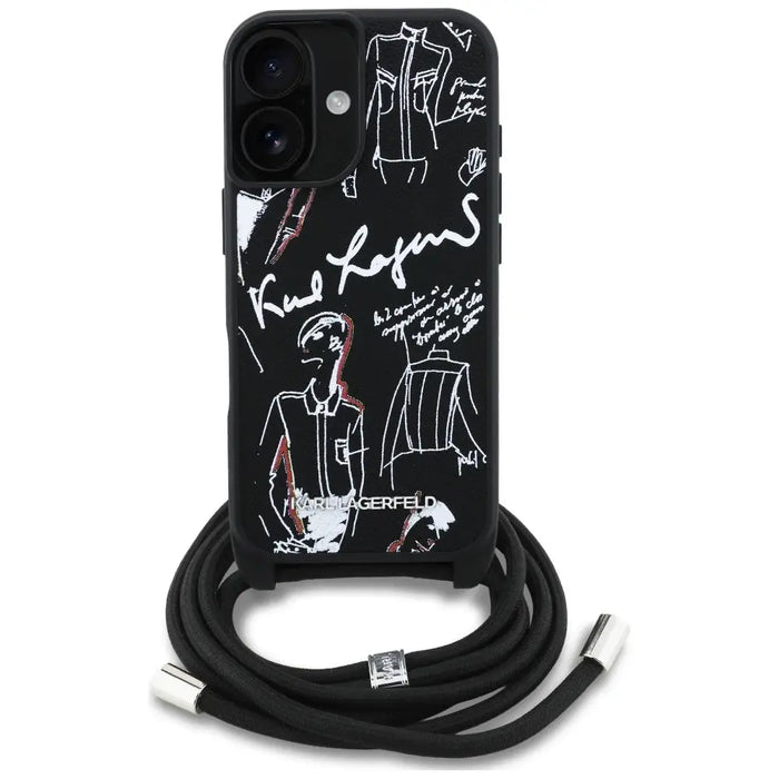 Karl Lagerfeld Crossbody Grained Pattern & Logo Case for iPhone 16 - Black - Cell phone cases and covers<<<HurtelXML