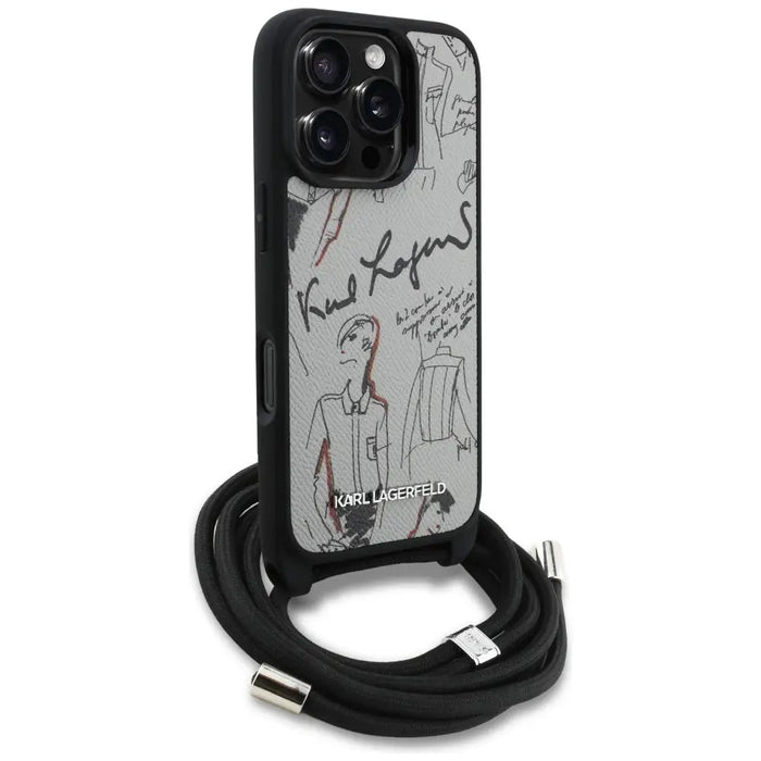 Karl Lagerfeld Crossbody Grained Pattern & Logo Case for iPhone 16 Pro - Gray - Cell phone cases and covers<<<HurtelXML