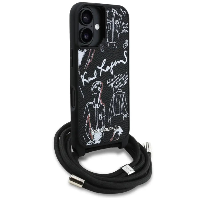 Karl Lagerfeld Crossbody Grained Pattern & Logo Case for iPhone 16 - Black - Cell phone cases and covers<<<HurtelXML