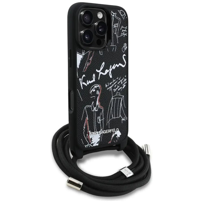 Karl Lagerfeld Crossbody Grained Pattern & Logo Case for iPhone 16 Pro Max - Black - Cell phone cases