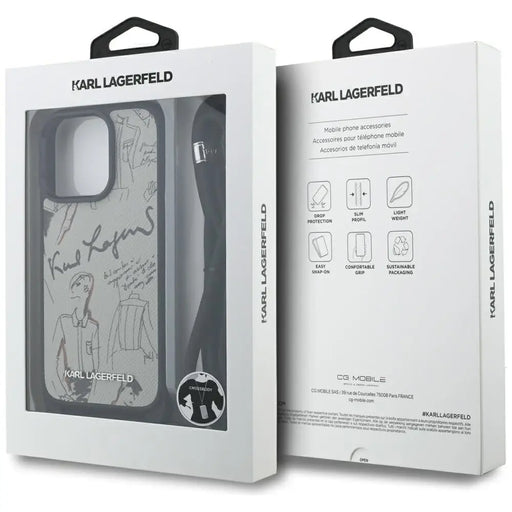 Karl Lagerfeld Crossbody Grained Pattern & Logo Case for iPhone 16 Pro Max - Gray - Cell phone cases
