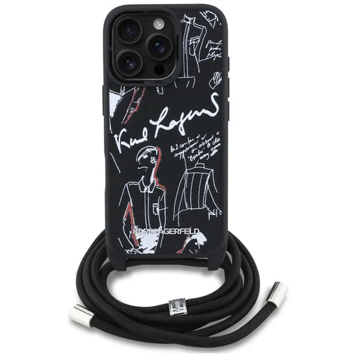 Karl Lagerfeld Crossbody Grained Pattern & Logo Case for iPhone 16 Pro Max - Black - Cell phone cases