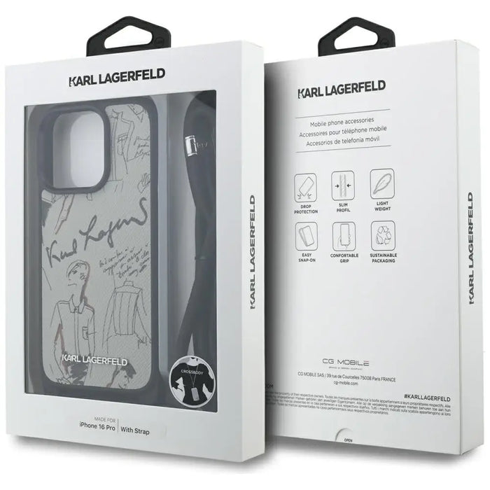 Karl Lagerfeld Crossbody Grained Pattern & Logo Case for iPhone 16 Pro - Gray - Cell phone cases and covers<<<HurtelXML