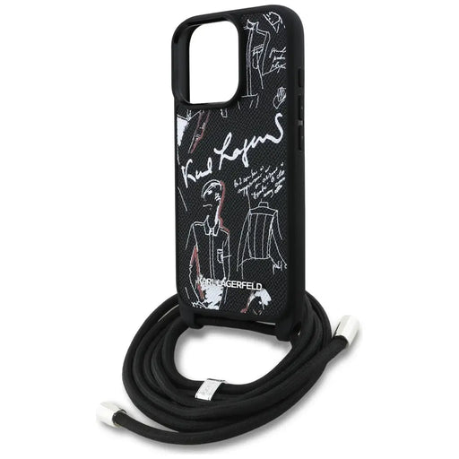 Karl Lagerfeld Crossbody Grained Pattern & Logo Case for iPhone 16 Pro - Black - Cell phone cases and covers<<<HurtelXML