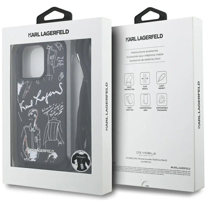 Karl Lagerfeld Crossbody Grained Pattern & Logo Case for iPhone 16 Pro Max - Black - Cell phone cases