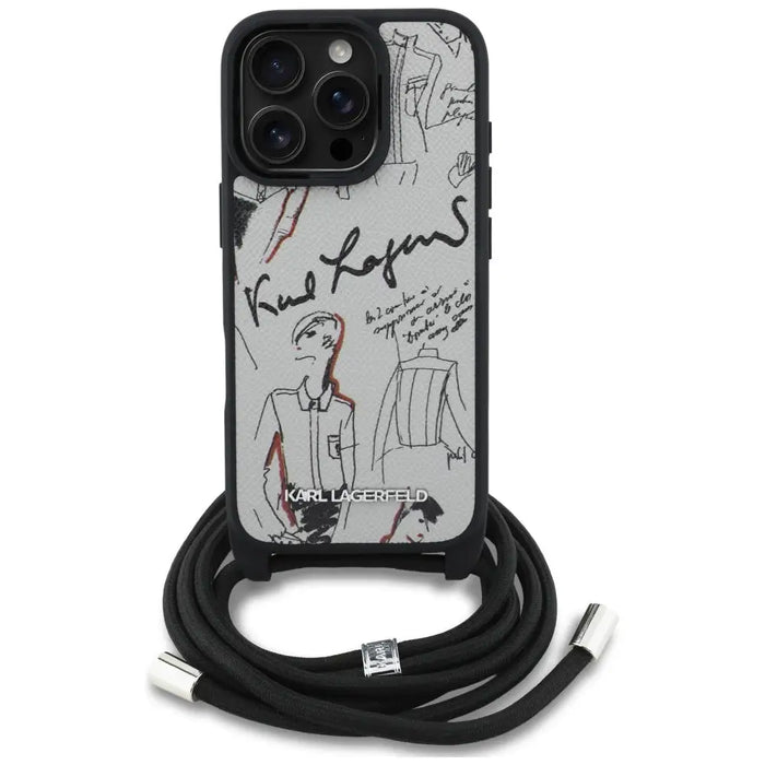 Karl Lagerfeld Crossbody Grained Pattern & Logo Case for iPhone 16 Pro - Gray - Cell phone cases and covers<<<HurtelXML