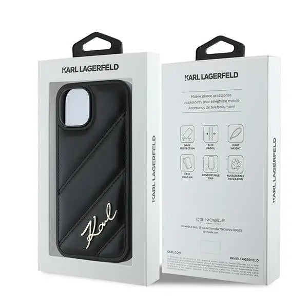 Karl Lagerfeld Diagonal Quilted Script case for iPhone 13 - black - Cell phone cases and covers<<<HurtelXML