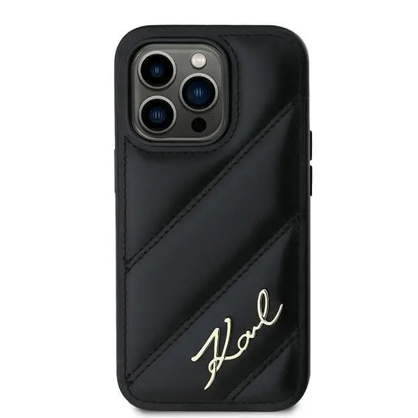 Karl Lagerfeld Diagonal Quilted Script case for iPhone 14 Pro Max - black - Cell phone cases and covers<<<HurtelXML