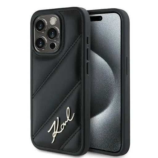 Karl Lagerfeld Diagonal Quilted Script case for iPhone 14 Pro Max - black - Cell phone cases and covers<<<HurtelXML