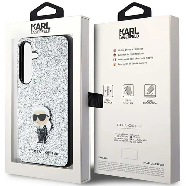 Karl Lagerfeld Fixed Glitter Ikonik Logo Metal Pin case for Samsung Galaxy S24+ - silver - Cell phone cases