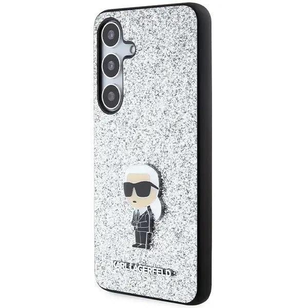 Karl Lagerfeld Fixed Glitter Ikonik Logo Metal Pin case for Samsung Galaxy S24+ - silver - Cell phone cases