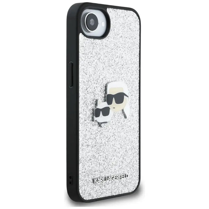 Karl Lagerfeld Fixed Glitter Ikonik Metal Pin case for iPhone 16e - silver - Cell phone cases and covers<<<HurtelXML
