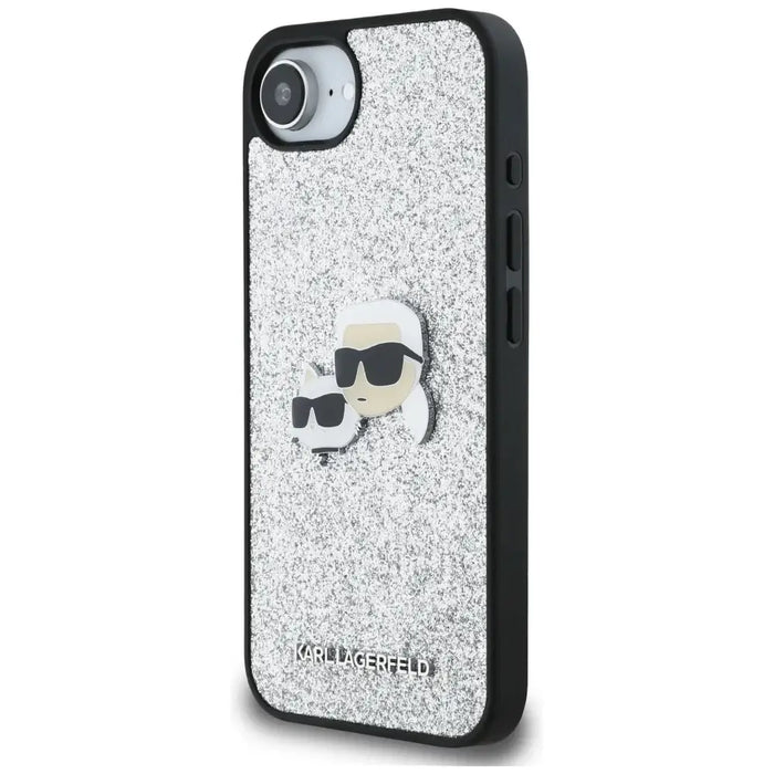 Karl Lagerfeld Fixed Glitter Ikonik Metal Pin case for iPhone 16e - silver - Cell phone cases and covers<<<HurtelXML