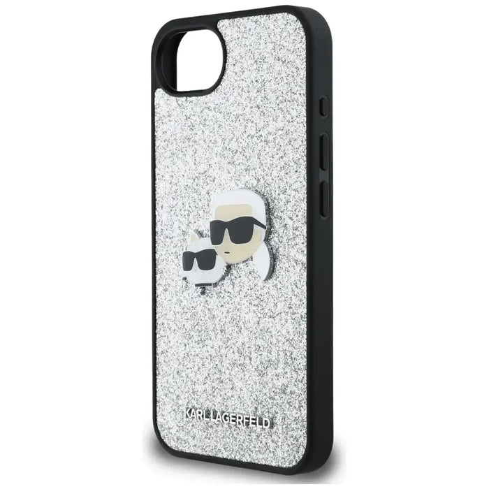 Karl Lagerfeld Fixed Glitter Ikonik Metal Pin case for iPhone 16e - silver - Cell phone cases and covers<<<HurtelXML