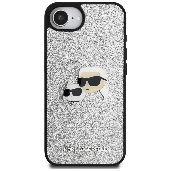 Karl Lagerfeld Fixed Glitter Ikonik Metal Pin case for iPhone 16e - silver - Cell phone cases and covers<<<HurtelXML