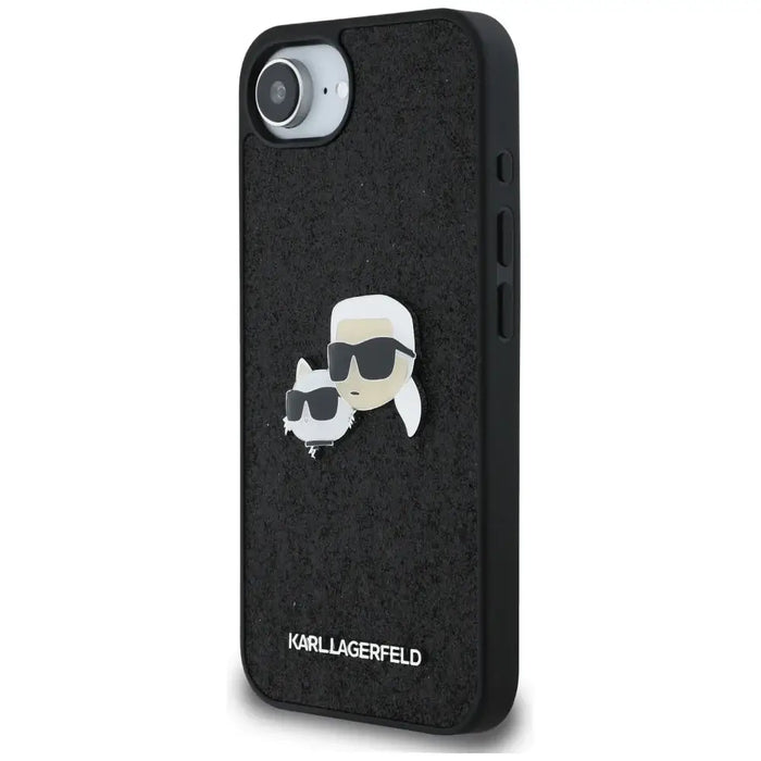 Karl Lagerfeld Fixed Glitter Karl&Choupette Heads Metal Pin iPhone 16e Case - Black - Cell phone cases