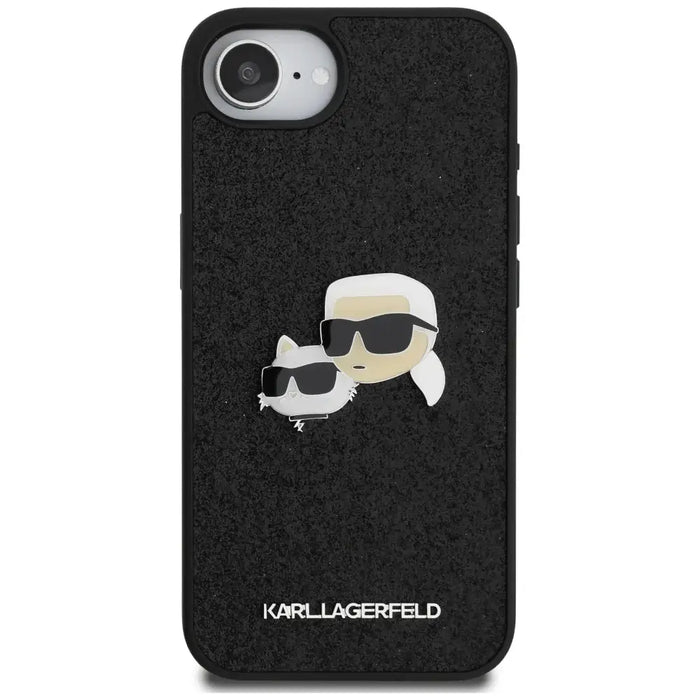 Karl Lagerfeld Fixed Glitter Karl&Choupette Heads Metal Pin iPhone 16e Case - Black - Cell phone cases