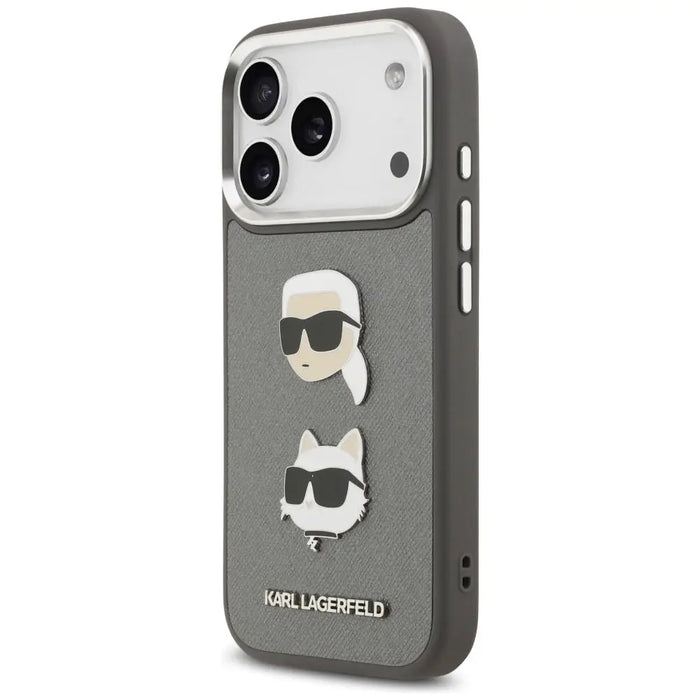 Karl Lagerfeld FW Grained Karl & Choupette Heads Pins & Logo iPhone 17 Pro Case - Gray - Cell phone cases