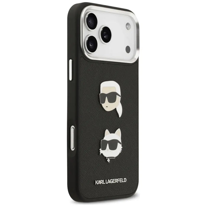 Karl Lagerfeld FW Grained Karl & Choupette Heads Pins & Logo iPhone 17 Pro Max Case - Black - Cell phone cases
