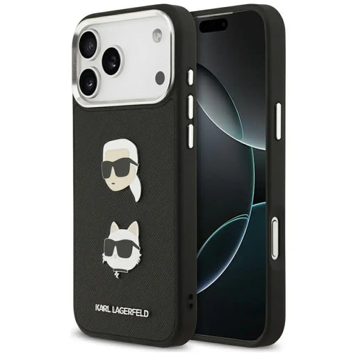 Karl Lagerfeld FW Grained Karl & Choupette Heads Pins & Logo iPhone 17 Pro Max Case - Black - Cell phone cases
