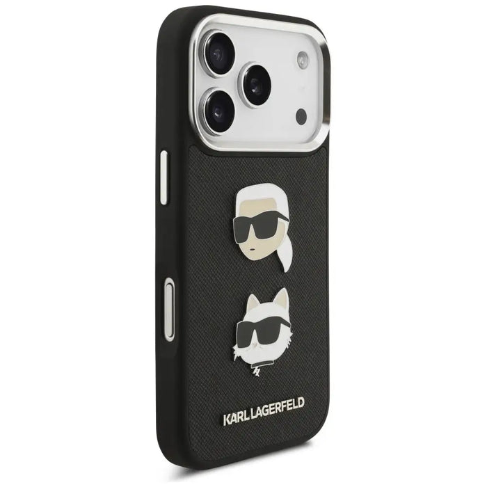 Karl Lagerfeld FW Grained Karl & Choupette Heads Pins & Logo iPhone 17 Pro Case - Black - Cell phone cases