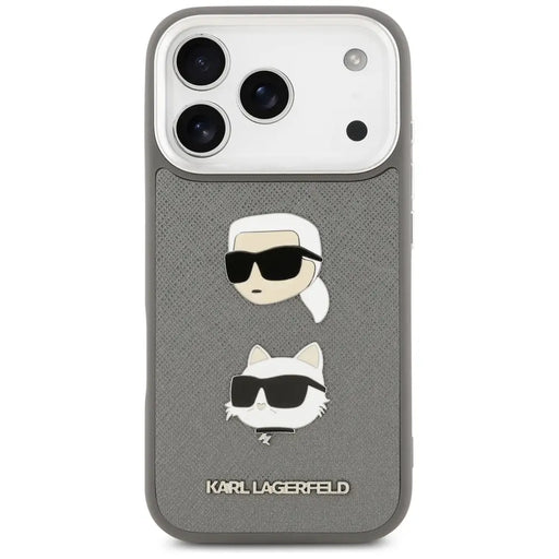 Karl Lagerfeld FW Grained Karl & Choupette Heads Pins & Logo iPhone 17 Pro Case - Gray - Cell phone cases