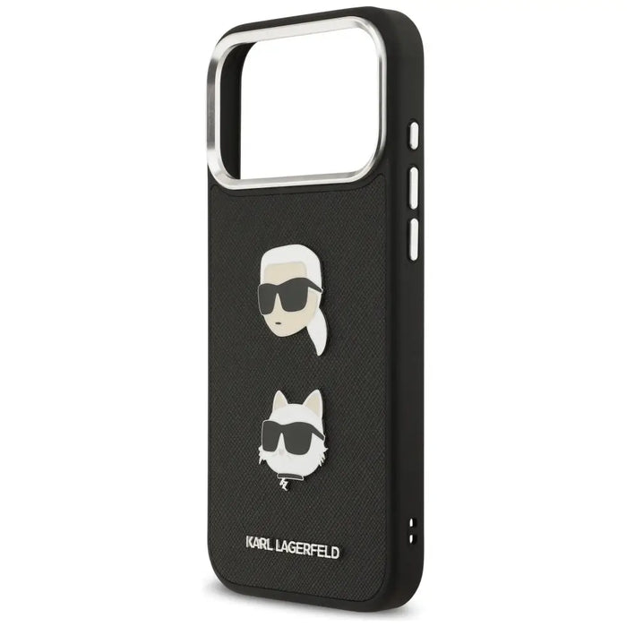 Karl Lagerfeld FW Grained Karl & Choupette Heads Pins & Logo iPhone 17 Pro Max Case - Black - Cell phone cases