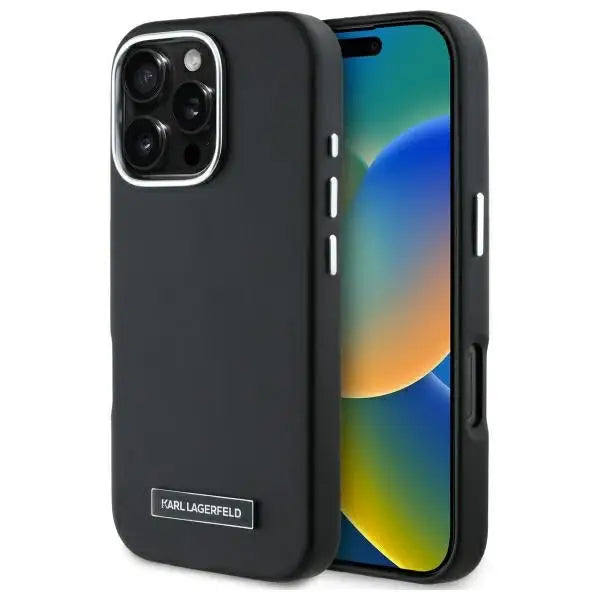 Karl Lagerfeld FW Metal Plate MagSafe iPhone 16 Pro Case - Black - Cell phone cases and covers<<<HurtelXML