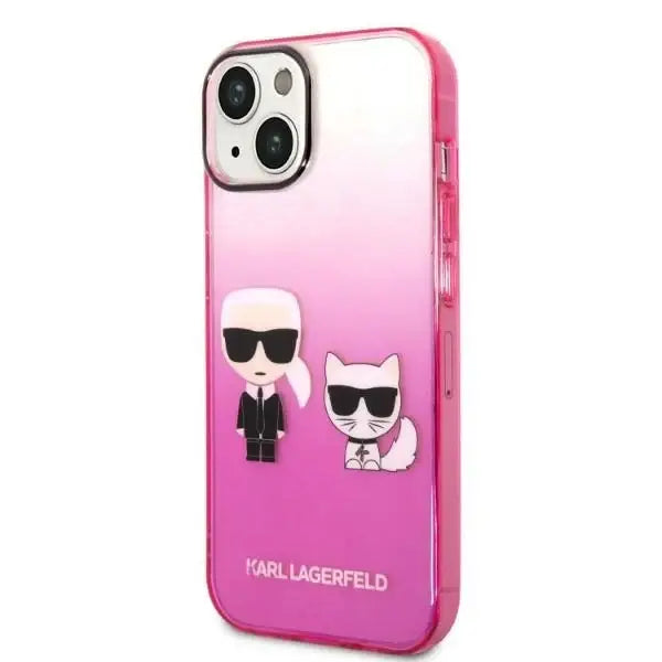 Karl Lagerfeld Gradient Ikonik Karl & Choupette Case for iPhone 14 / 15 / 13 6.1’’ - pink - Cell phone cases