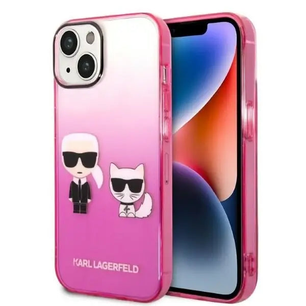 Karl Lagerfeld Gradient Ikonik Karl & Choupette Case for iPhone 14 / 15 / 13 6.1’’ - pink - Cell phone cases