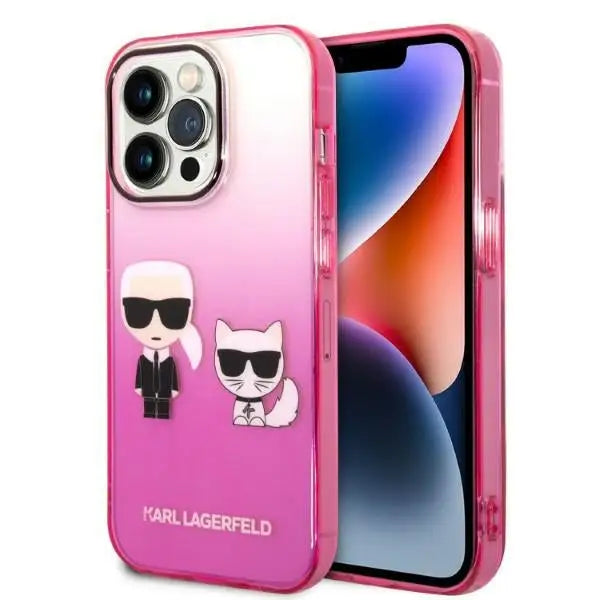Karl Lagerfeld Gradient Ikonik Karl & Choupette iPhone 14 Pro 6.1’’ Case - Pink - Cell phone cases