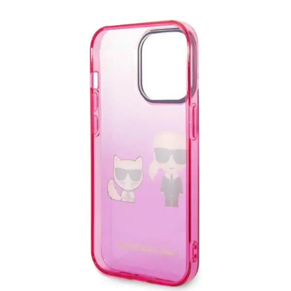 Karl Lagerfeld Gradient Ikonik Karl & Choupette iPhone 14 Pro 6.1’’ Case - Pink - Cell phone cases