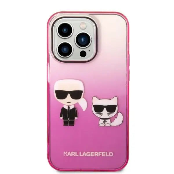 Karl Lagerfeld Gradient Ikonik Karl & Choupette iPhone 14 Pro 6.1’’ Case - Pink - Cell phone cases