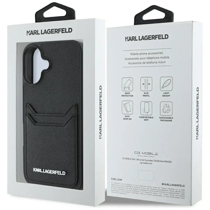 Karl Lagerfeld HC Grained PU Cardslot Metal Elong iPhone 16 Case - Black - Cell phone cases and covers<<<HurtelXML