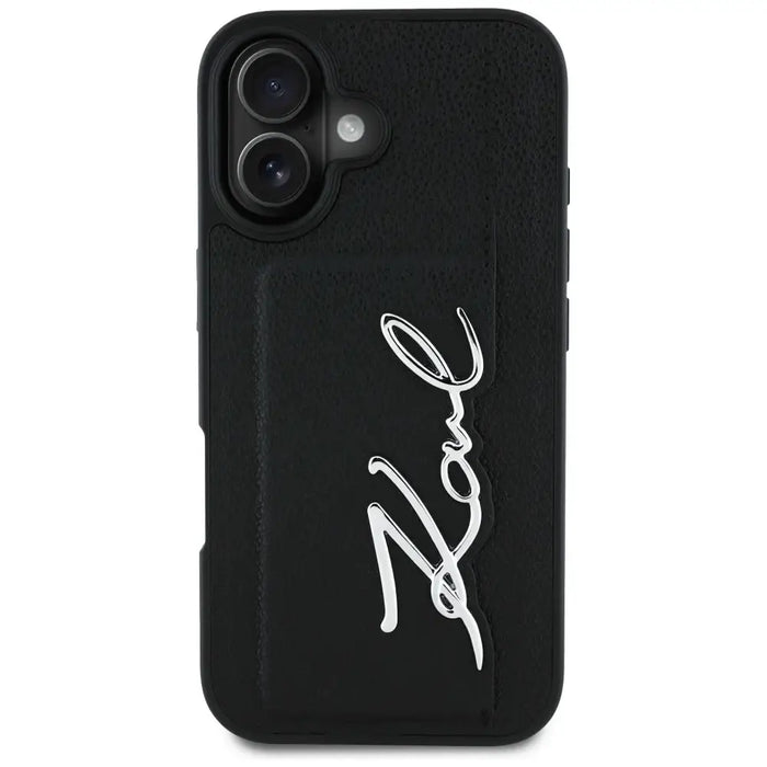 Karl Lagerfeld HC Grained PU Cardslot Metal Signature iPhone 16 Case - Black - Cell phone cases and covers<<<HurtelXML