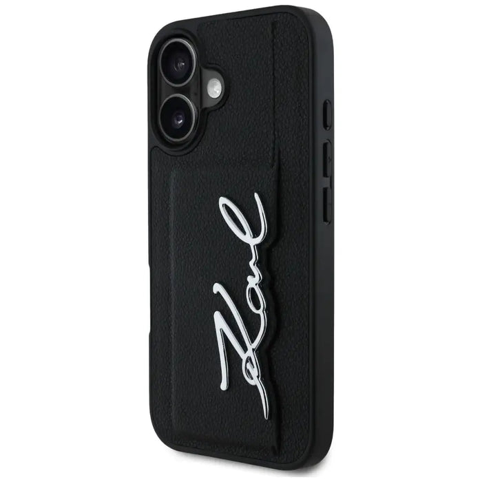 Karl Lagerfeld HC Grained PU Cardslot Metal Signature iPhone 16 Case - Black - Cell phone cases and covers<<<HurtelXML