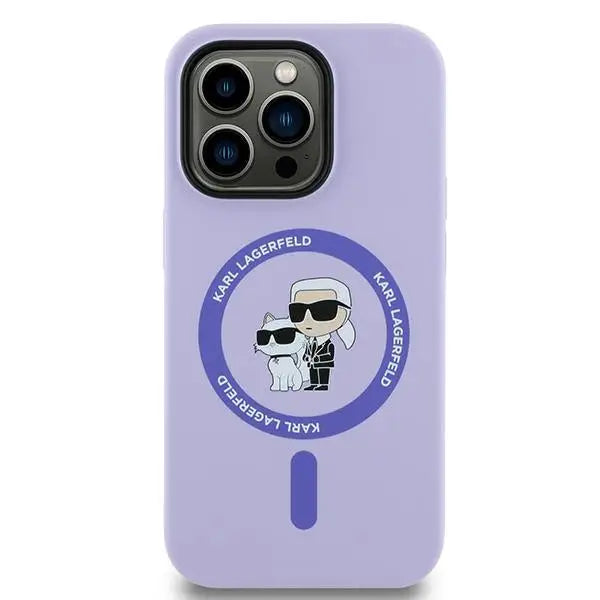 Karl Lagerfeld HC MagSafe Silicone Karl&Choupette Heads Ring Case for iPhone 14 Pro - Purple - Cell phone cases